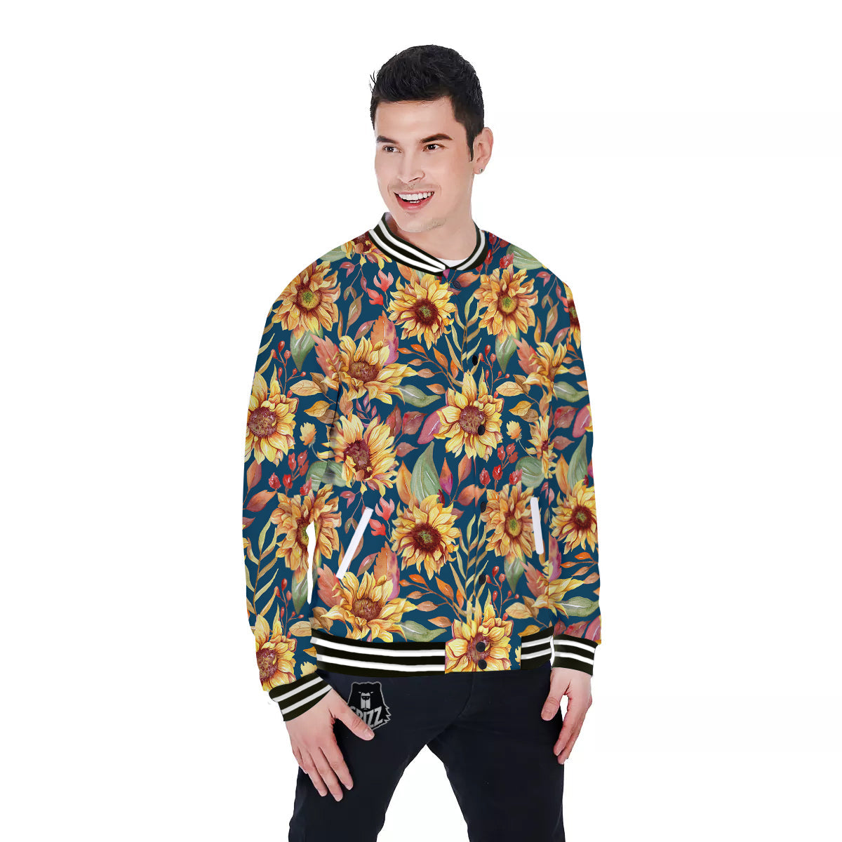 Sunflower Vintage Print Pattern Baseball Jacket-grizzshop