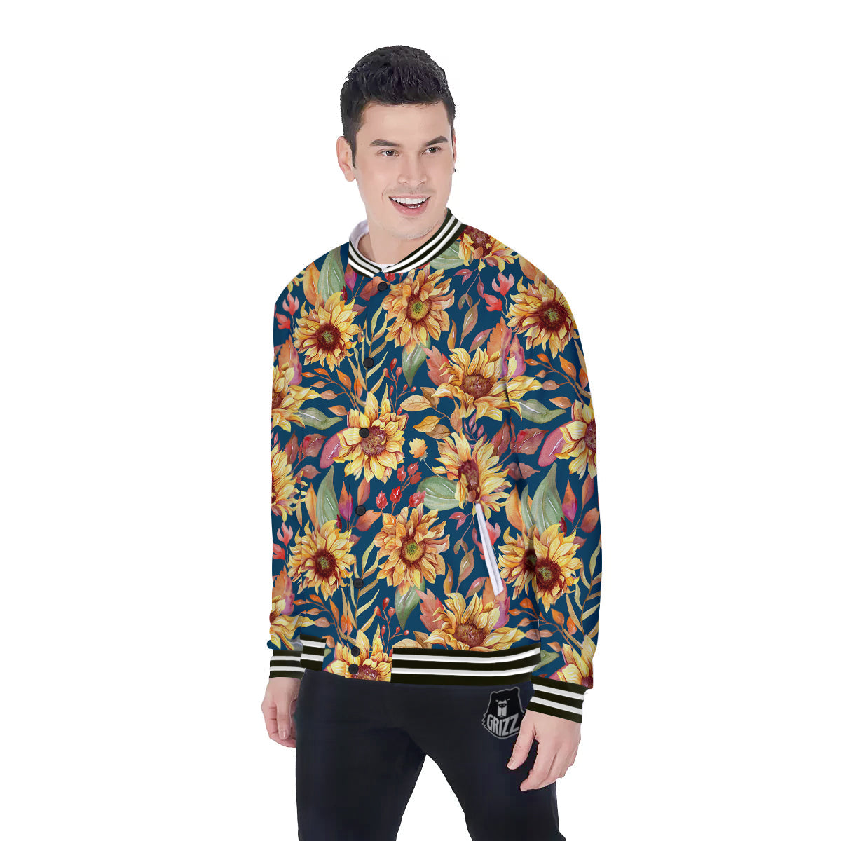 Sunflower Vintage Print Pattern Baseball Jacket-grizzshop