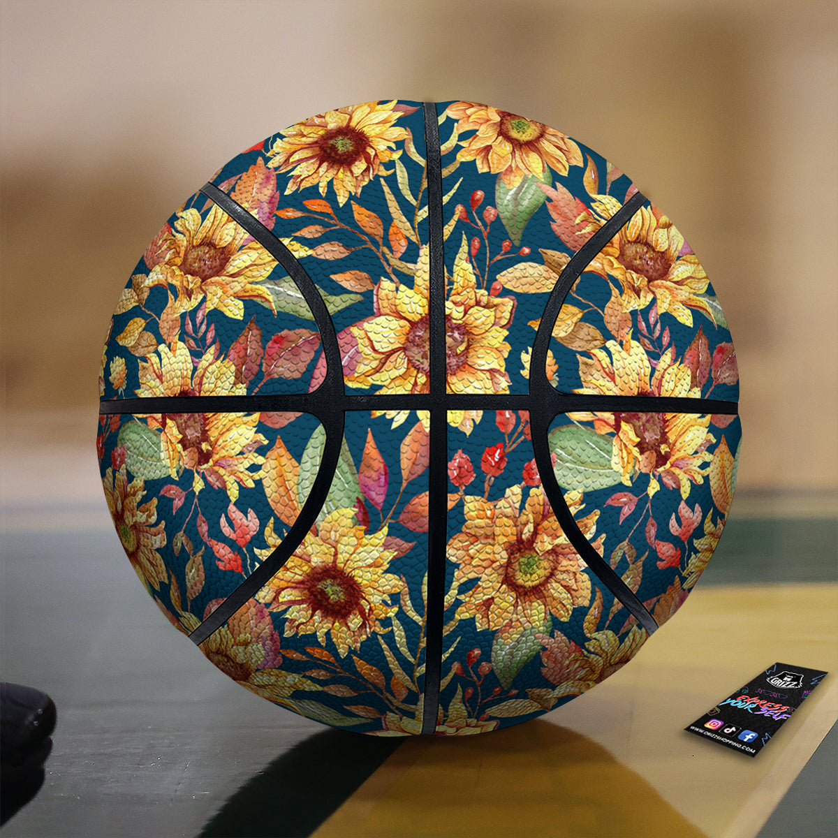 Sunflower Vintage Print Pattern Basketball