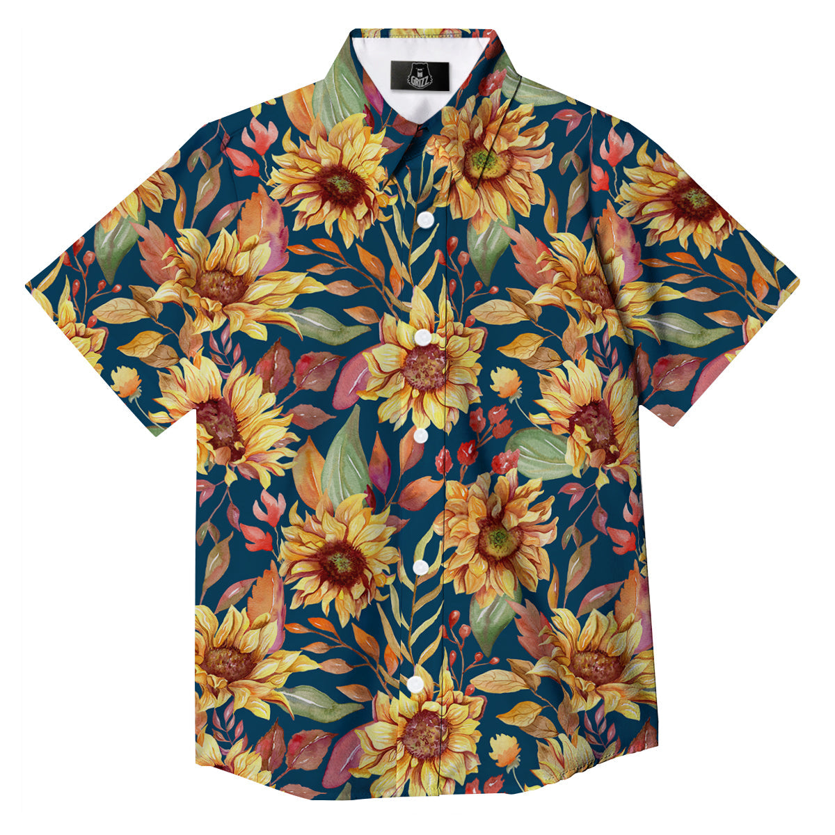Sunflower Vintage Print Pattern Button Up Shirt-grizzshop