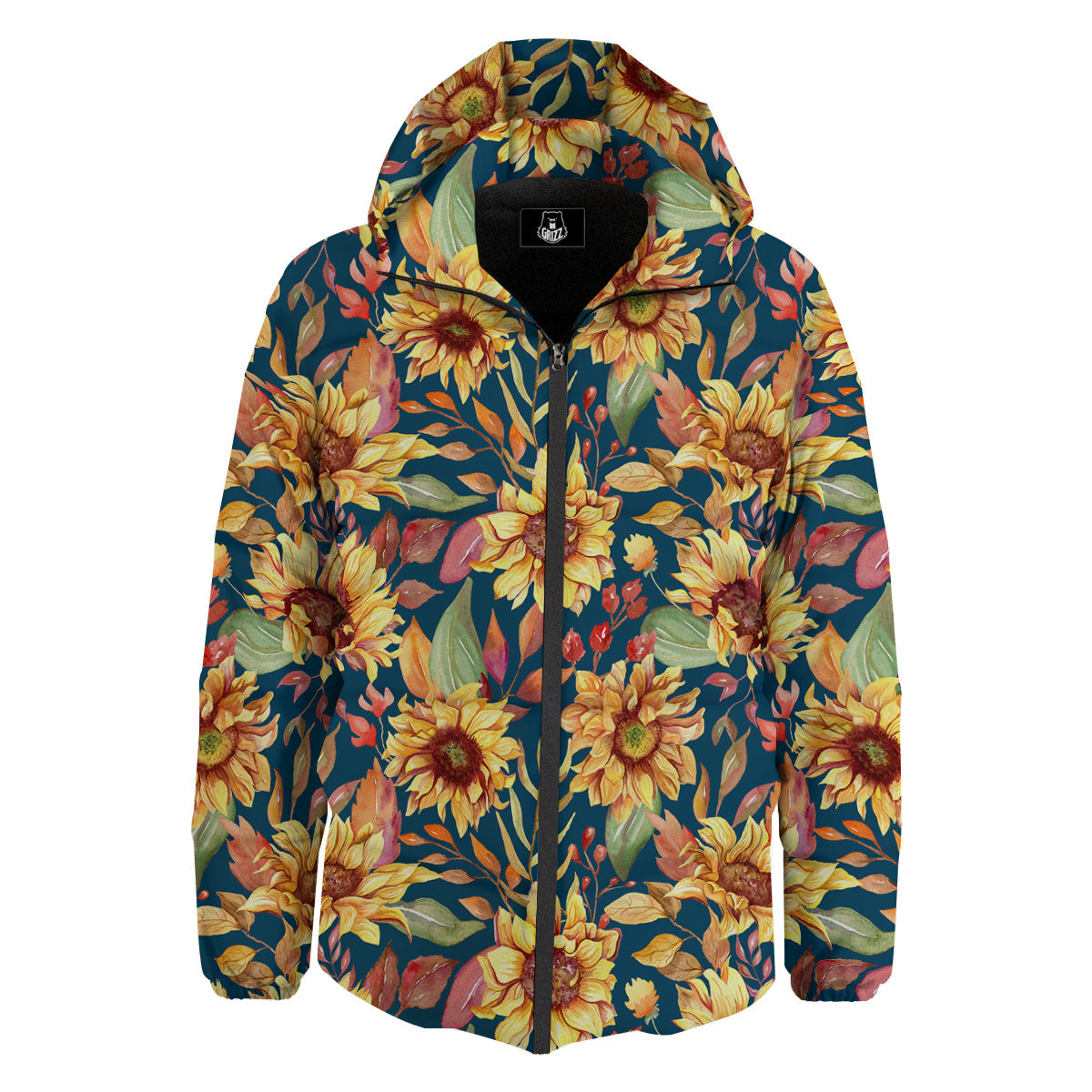 Sunflower Vintage Print Pattern Down Jacket-grizzshop