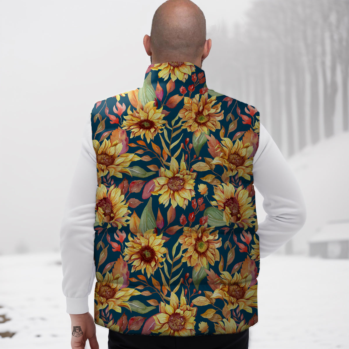 Sunflower Vintage Print Pattern Down Vest