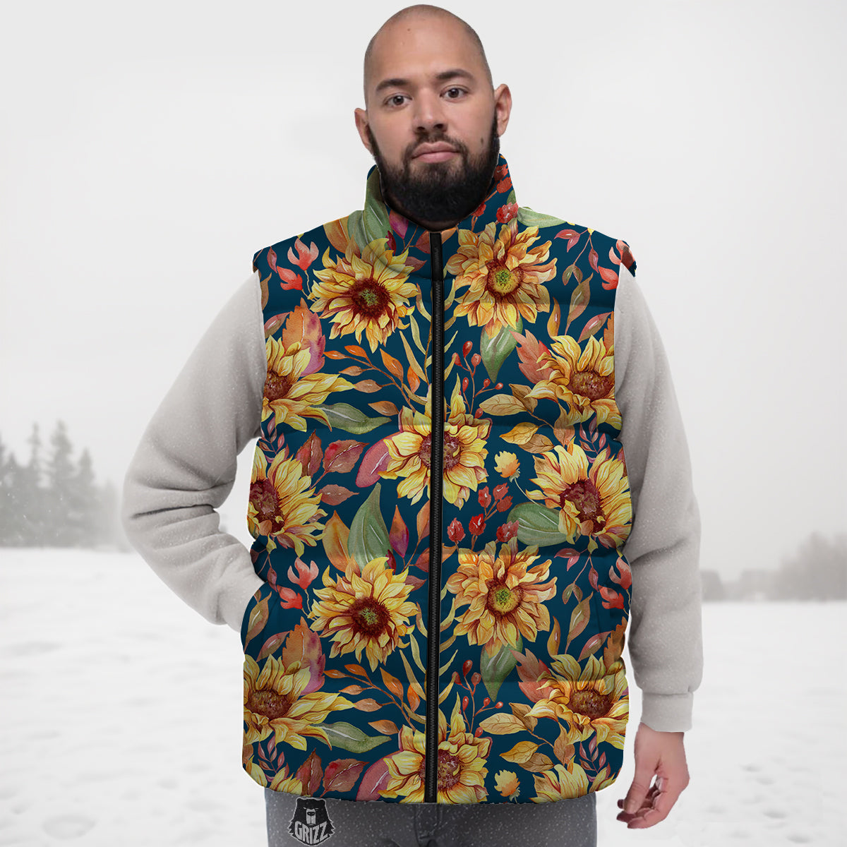 Sunflower Vintage Print Pattern Down Vest