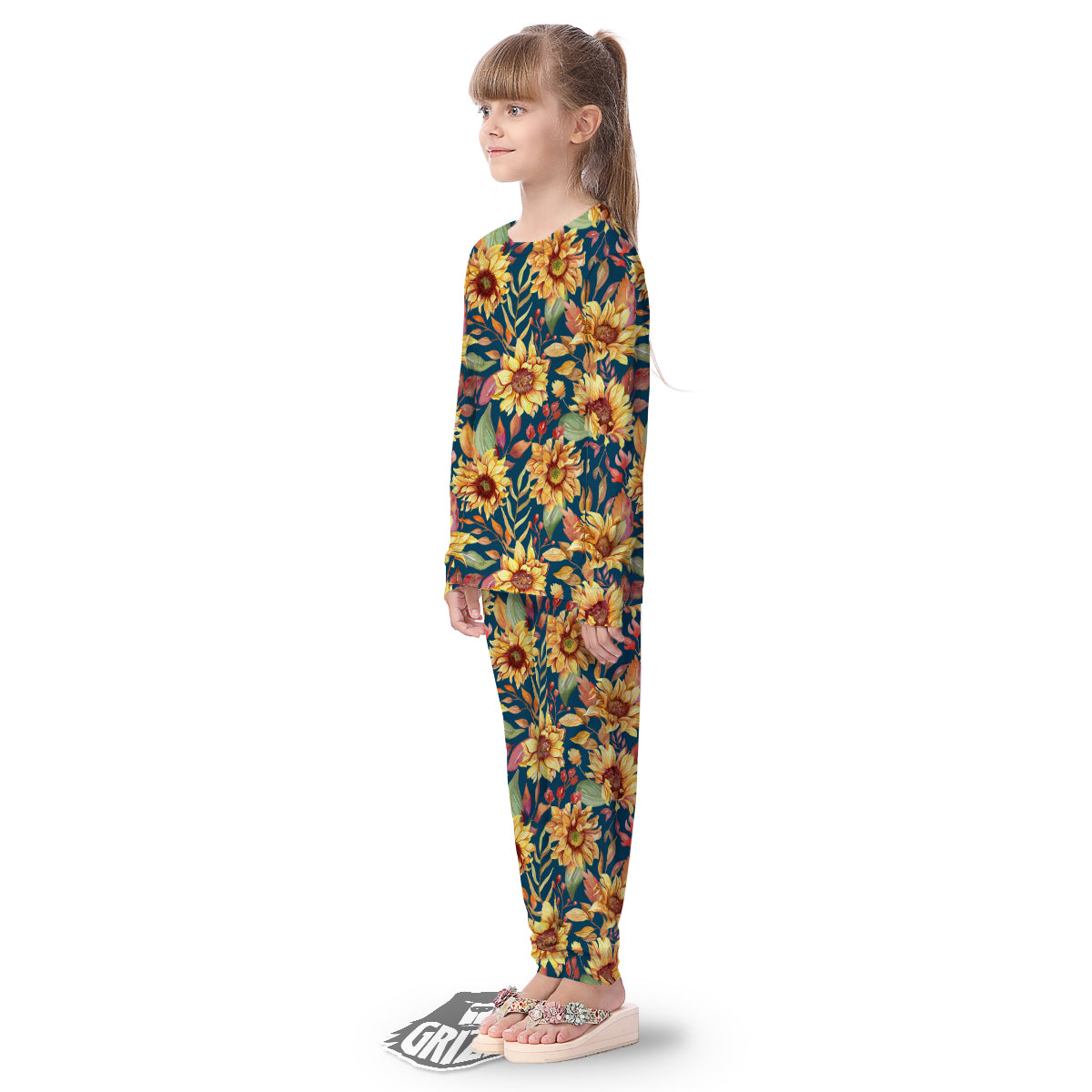Sunflower Vintage Print Pattern Kid's Pajamas-grizzshop