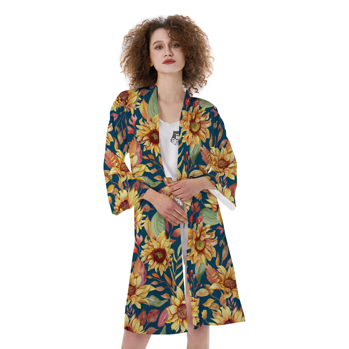 Sunflower Vintage Print Pattern Kimono-grizzshop