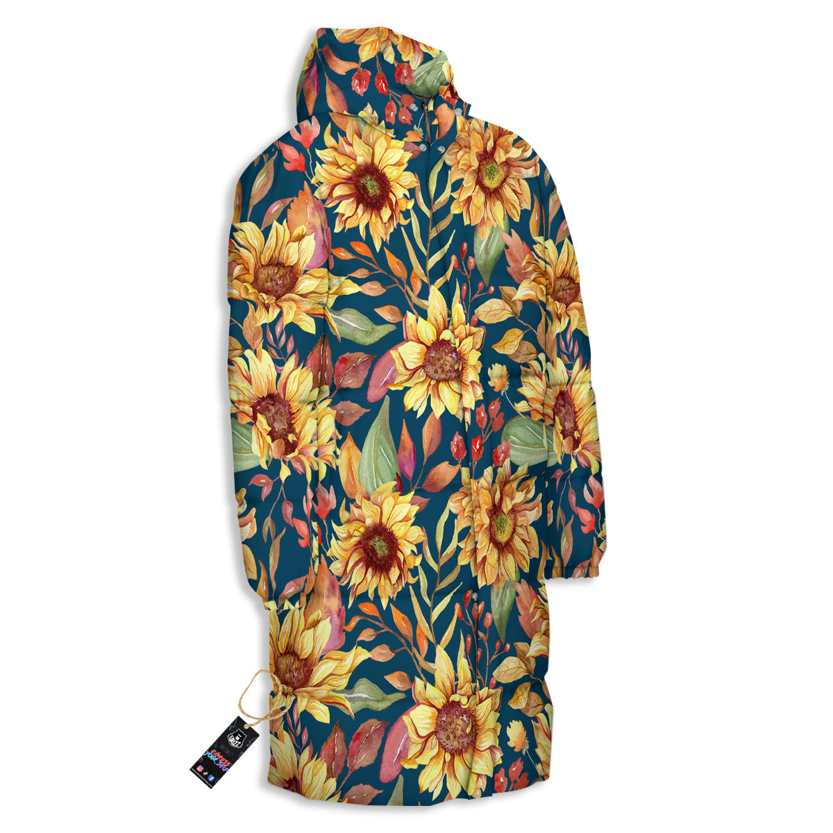 Sunflower Vintage Print Pattern Long Down Jacket-grizzshop