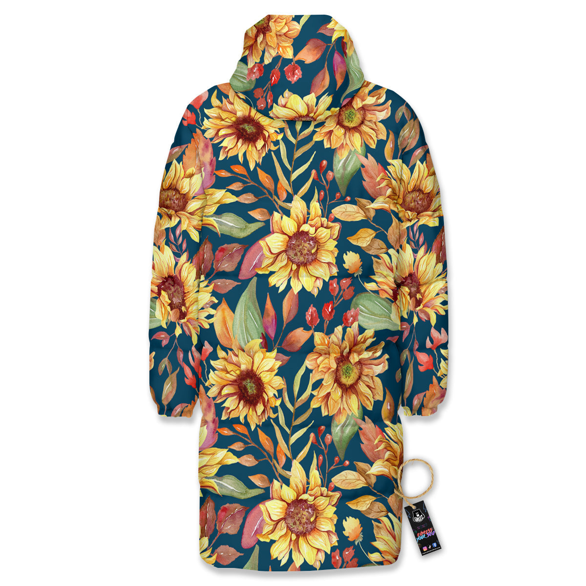 Sunflower Vintage Print Pattern Long Down Jacket-grizzshop