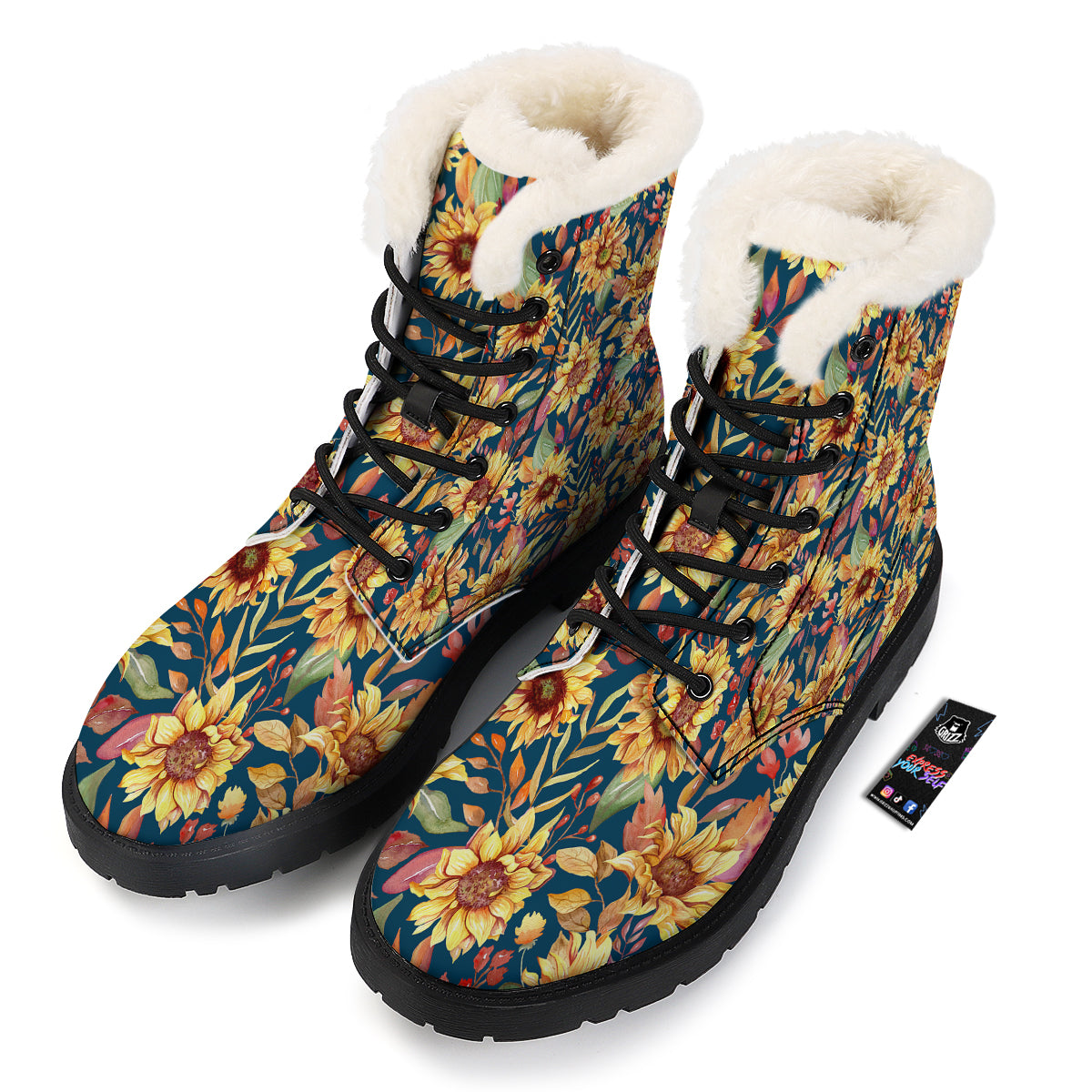 Sunflower Vintage Print Pattern Winter Boots-grizzshop