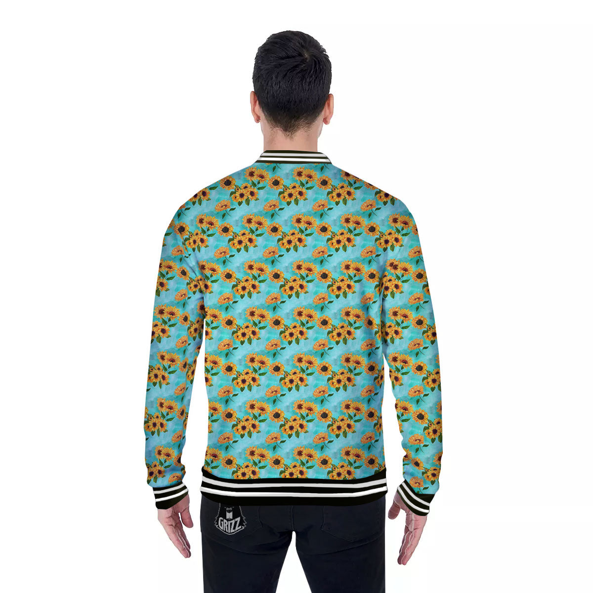 Sunflower Watercolor Blue Print Pattern Baseball Jacket-grizzshop