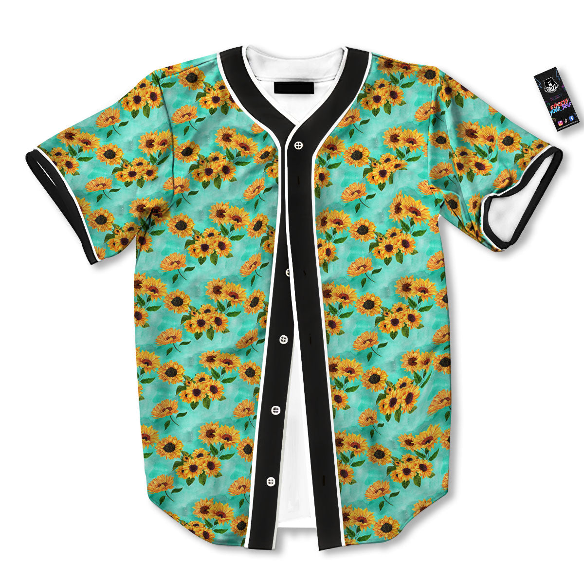 Sunflower Watercolor Blue Print Pattern Baseball Jersey-grizzshop