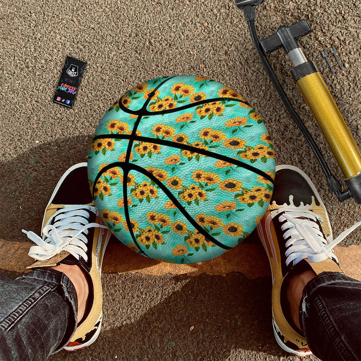 Sunflower Watercolor Blue Print Pattern Basketball-grizzshop
