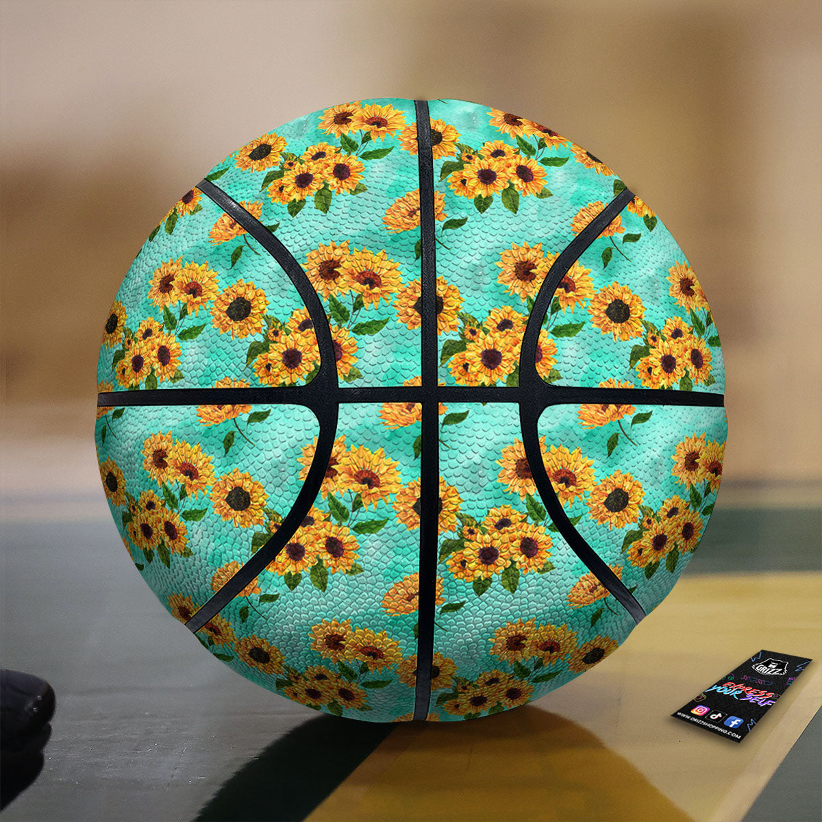 Sunflower Watercolor Blue Print Pattern Basketball-grizzshop