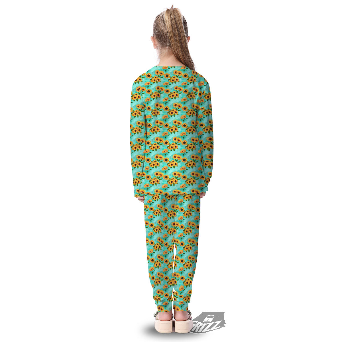 Sunflower Watercolor Blue Print Pattern Kid's Pajamas-grizzshop