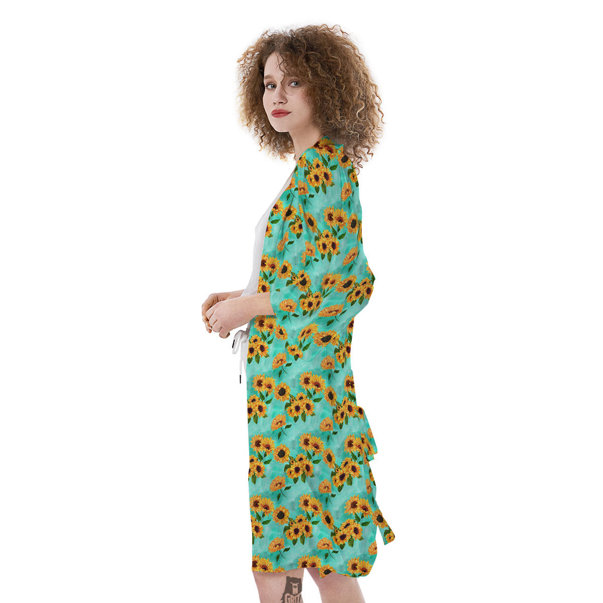 Sunflower Watercolor Blue Print Pattern Kimono-grizzshop