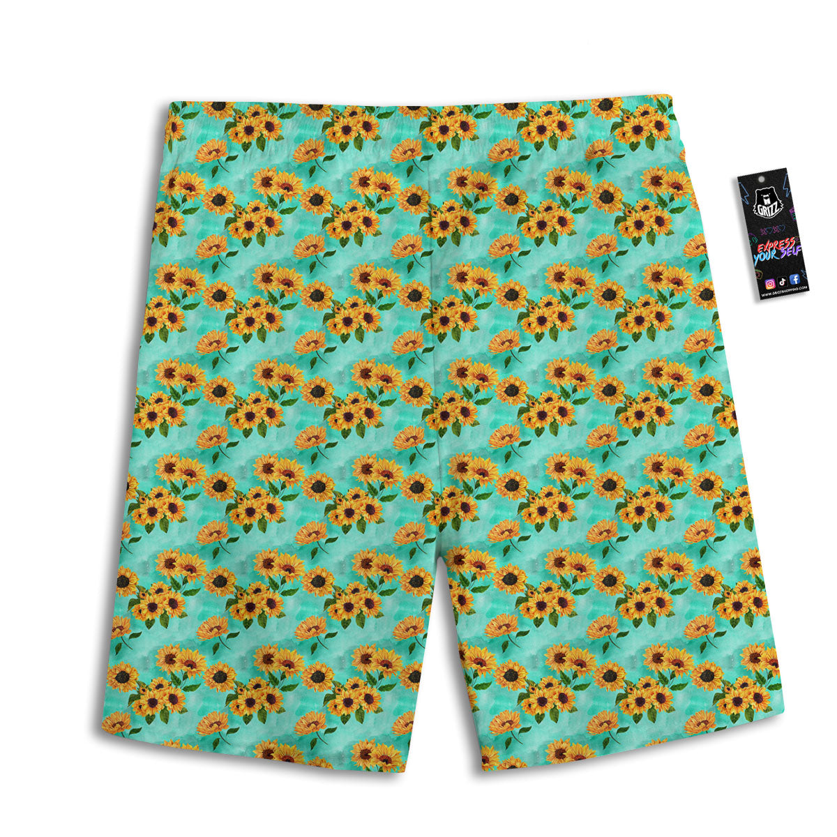 Sunflower Watercolor Blue Print Pattern Men's Athletic Shorts