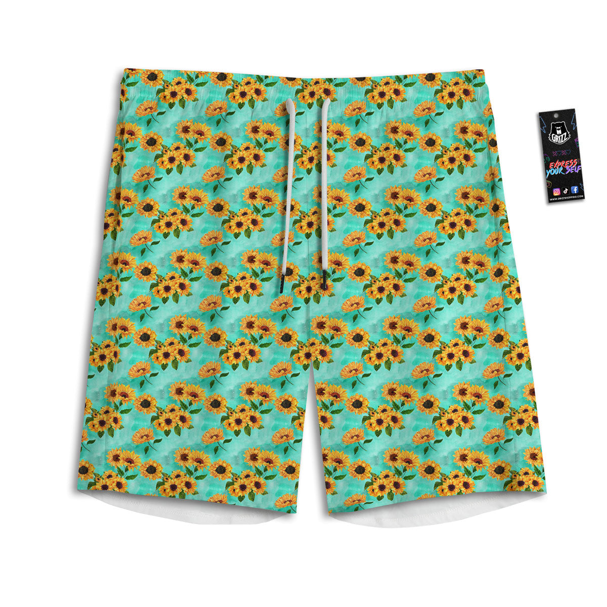 Sunflower Watercolor Blue Print Pattern Men's Athletic Shorts