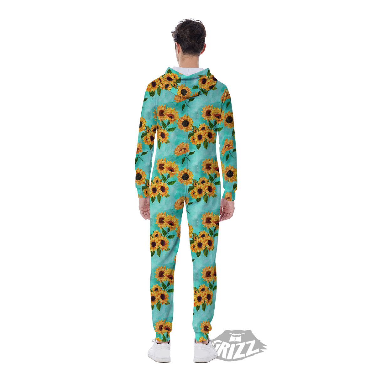 Sunflower Watercolor Blue Print Pattern Men's Jumpsuit-grizzshop
