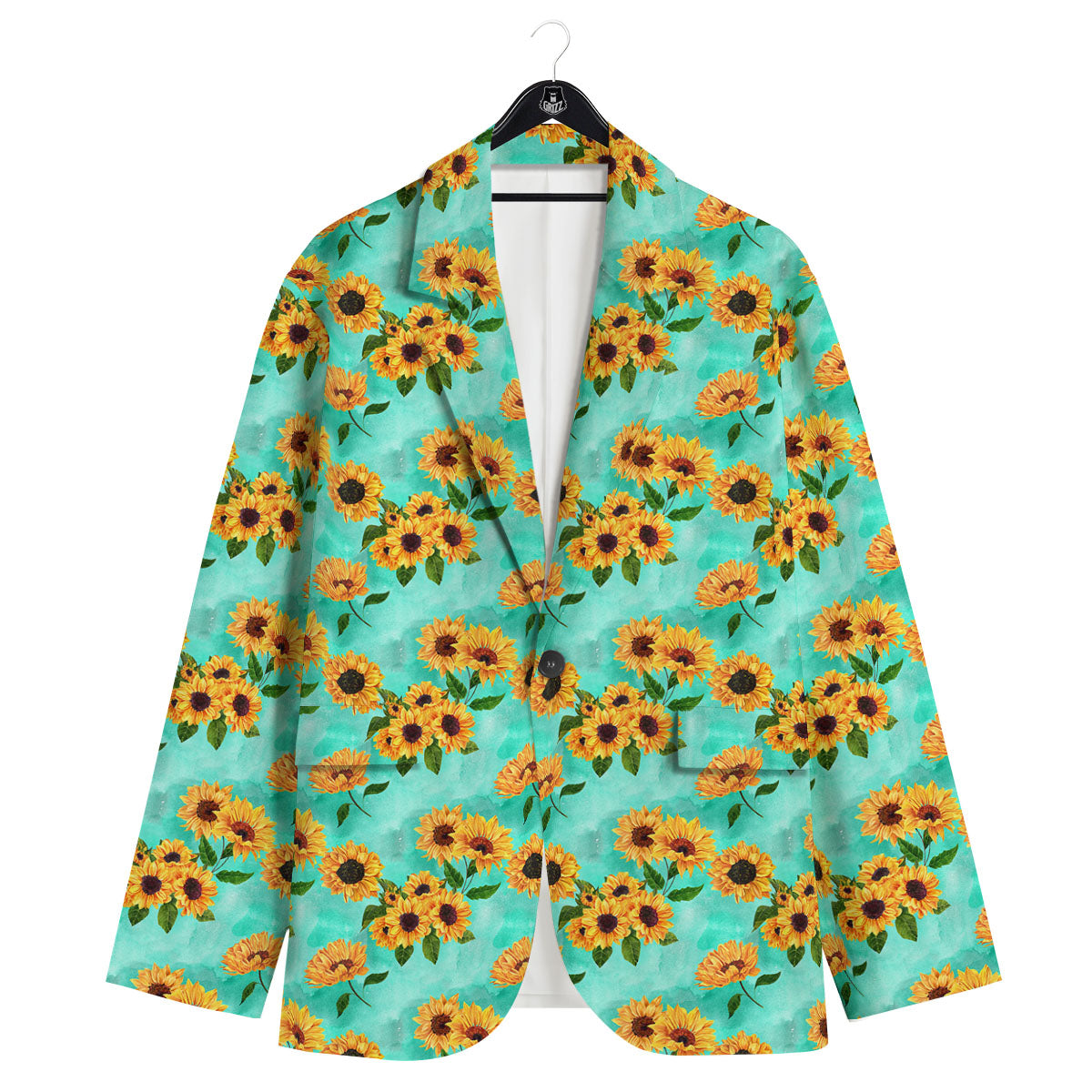 Sunflower Watercolor Blue Print Pattern Men's Sport Coat-grizzshop
