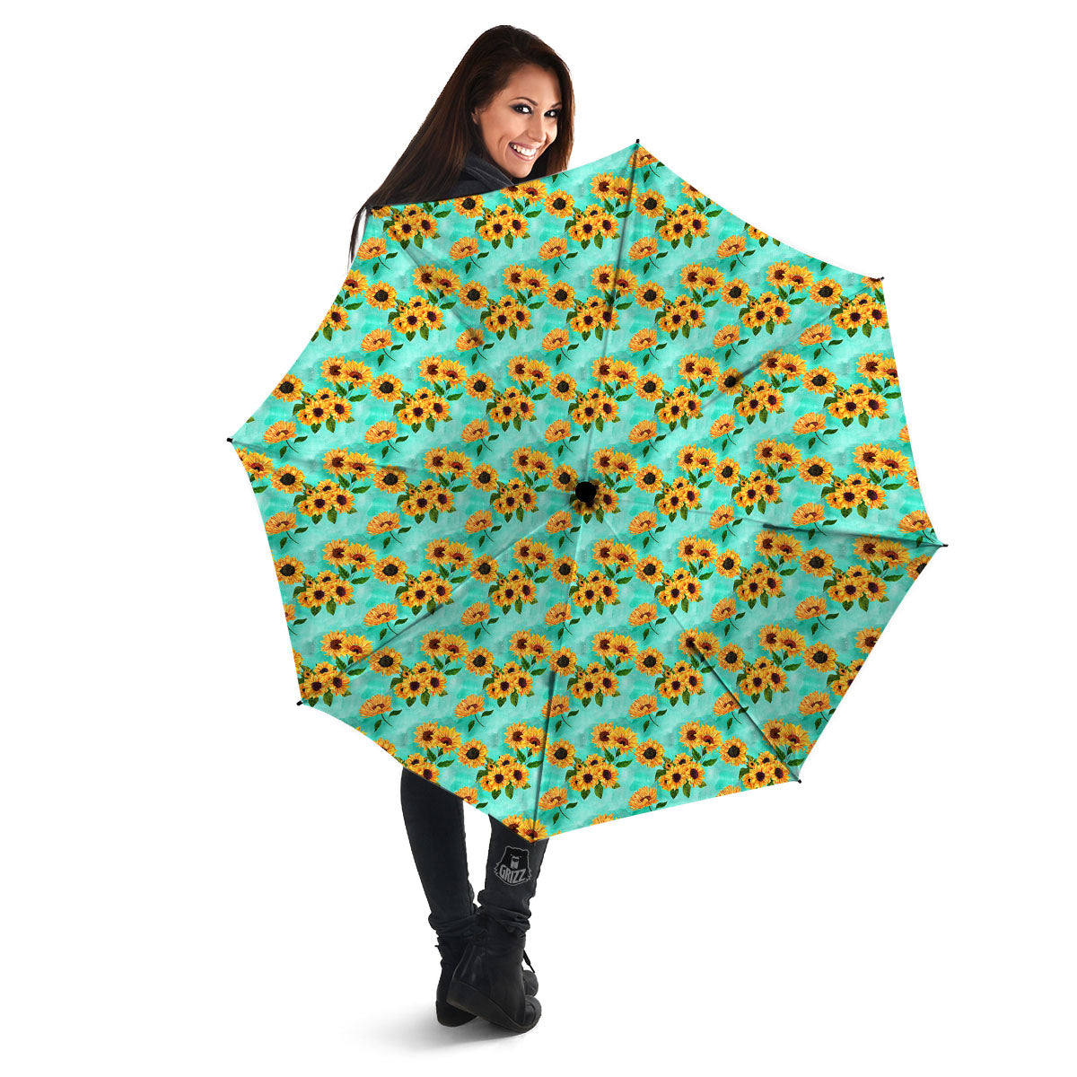 Sunflower Watercolor Blue Print Pattern Umbrella-grizzshop