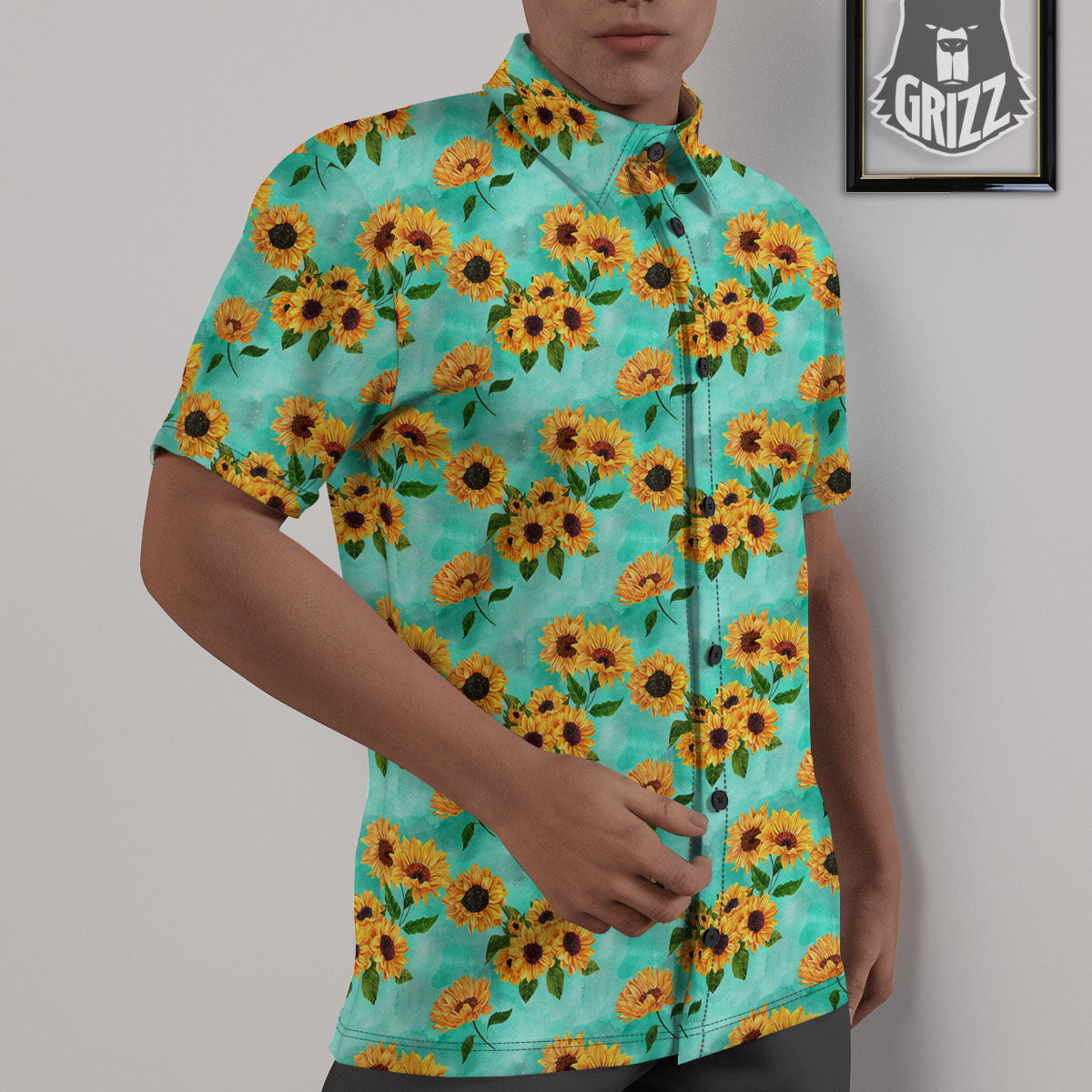 Sunflower Watercolor Blue Print Pattern Untucked Shirts-grizzshop
