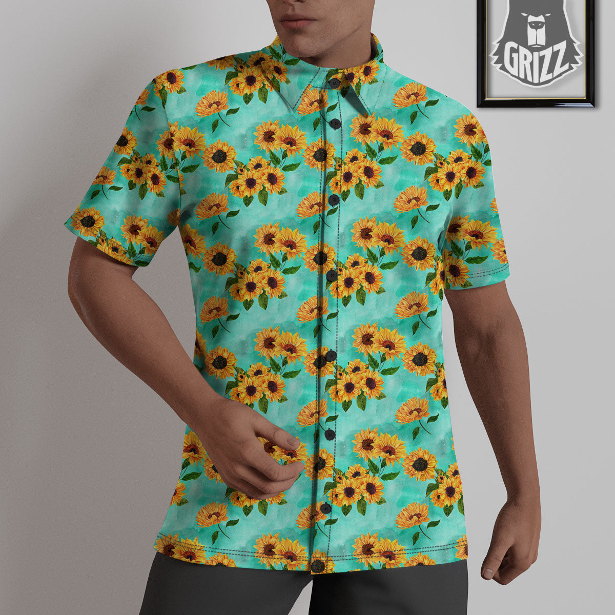 Sunflower Watercolor Blue Print Pattern Untucked Shirts-grizzshop