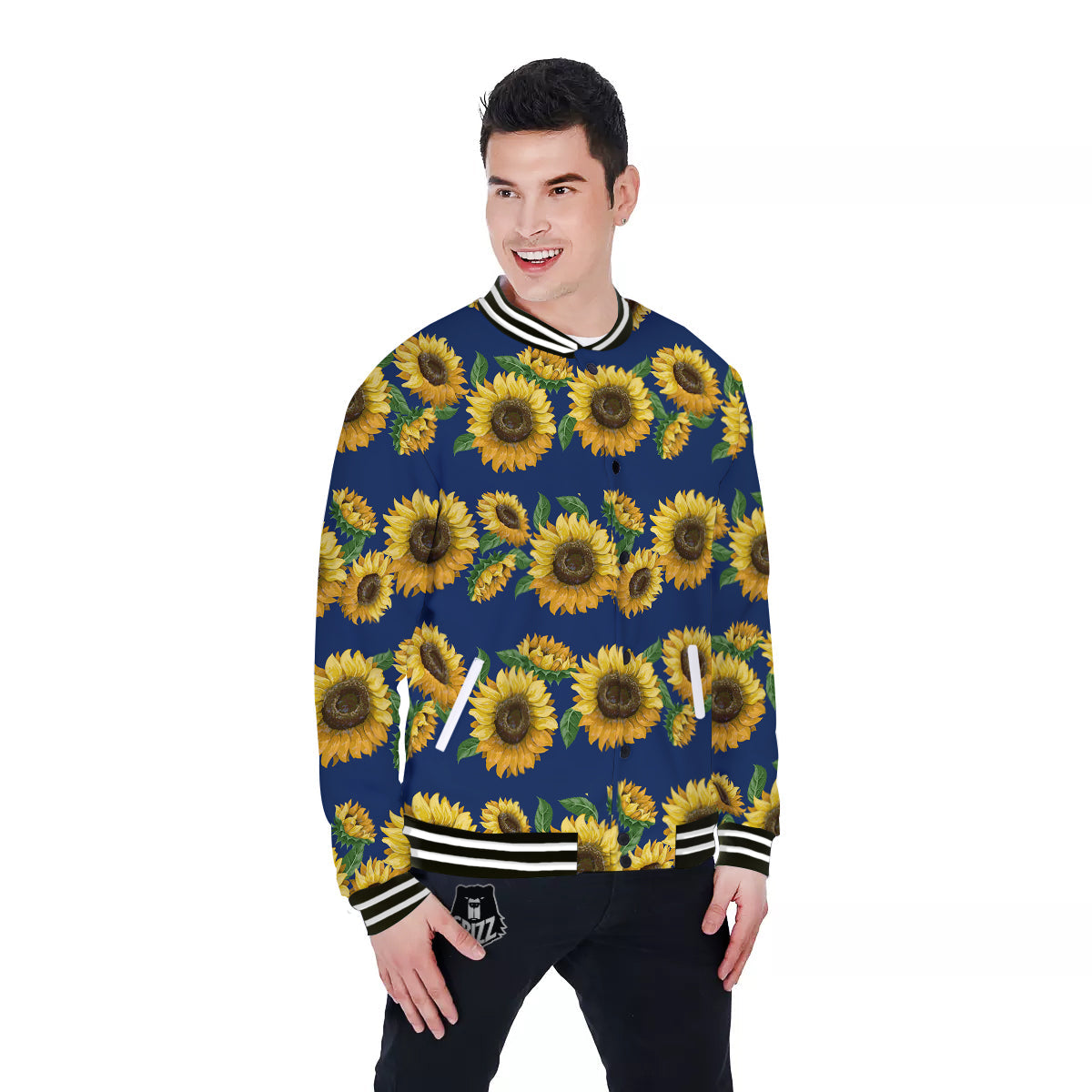 Sunflower Watercolor Print Pattern Baseball Jacket-grizzshop