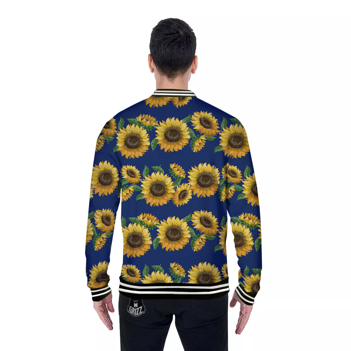 Sunflower Watercolor Print Pattern Baseball Jacket-grizzshop
