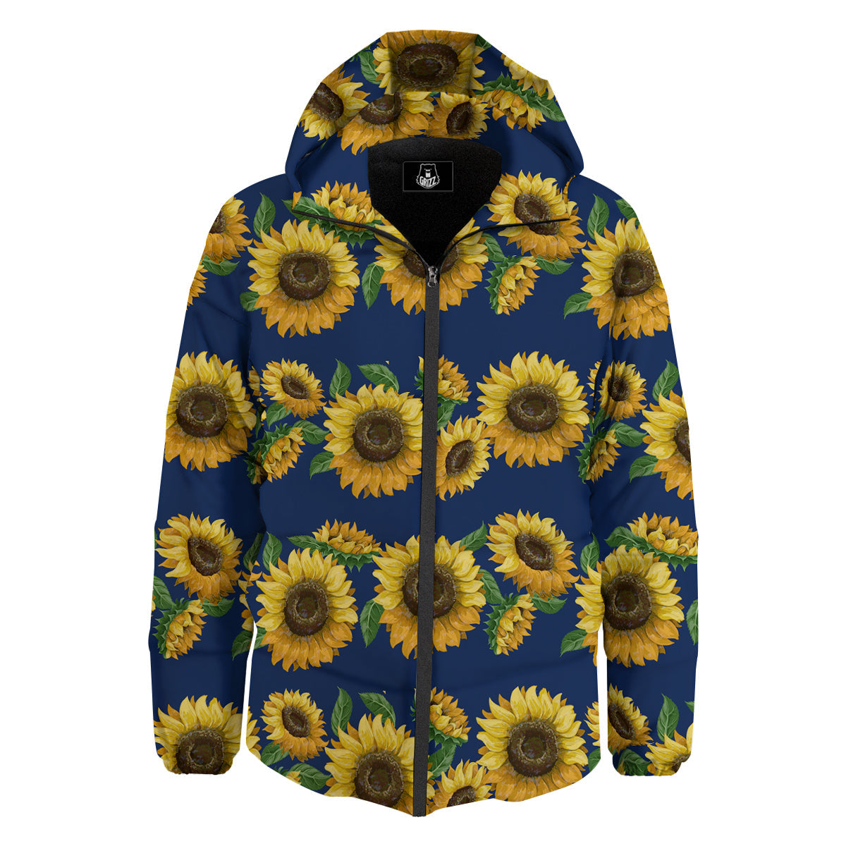 Sunflower Watercolor Print Pattern Down Jacket-grizzshop
