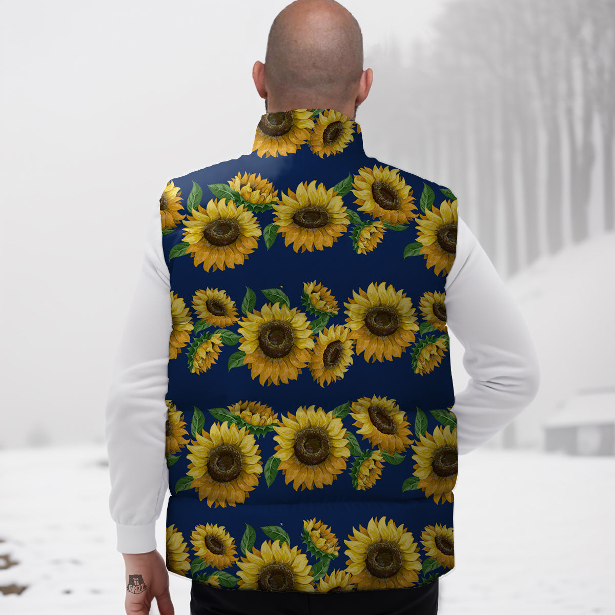 Sunflower Watercolor Print Pattern Down Vest