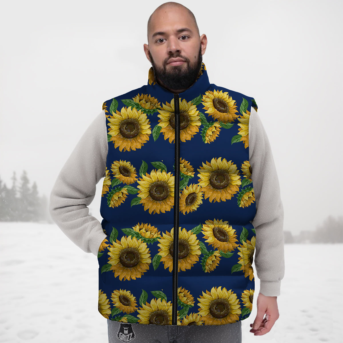 Sunflower Watercolor Print Pattern Down Vest