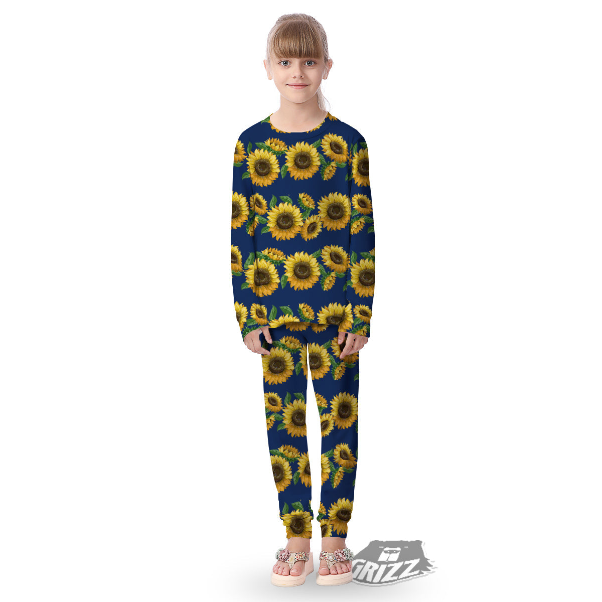 Sunflower Watercolor Print Pattern Kid's Pajamas-grizzshop