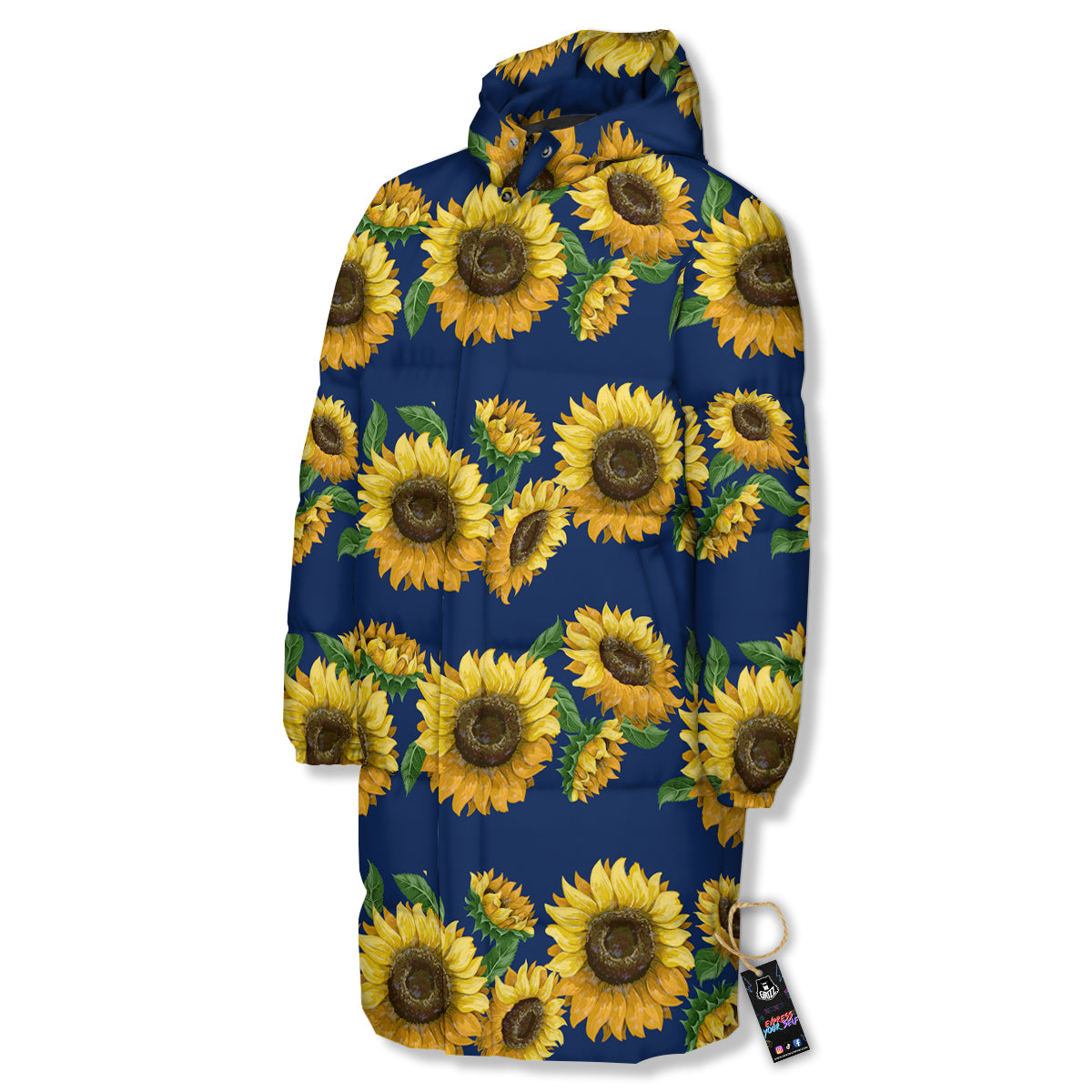 Sunflower Watercolor Print Pattern Long Down Jacket-grizzshop