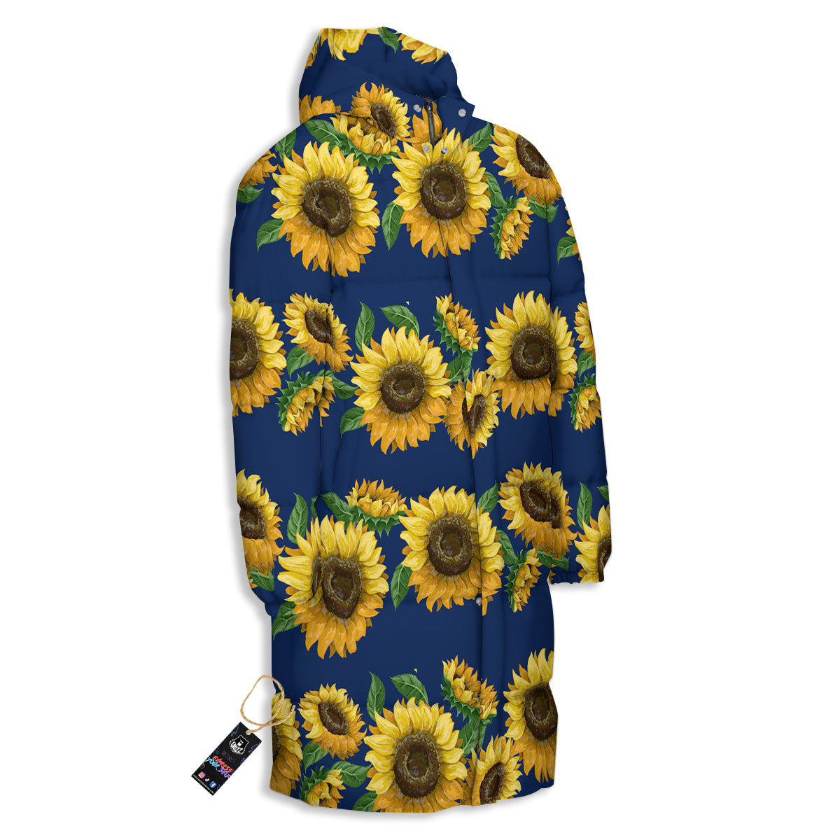 Sunflower Watercolor Print Pattern Long Down Jacket-grizzshop