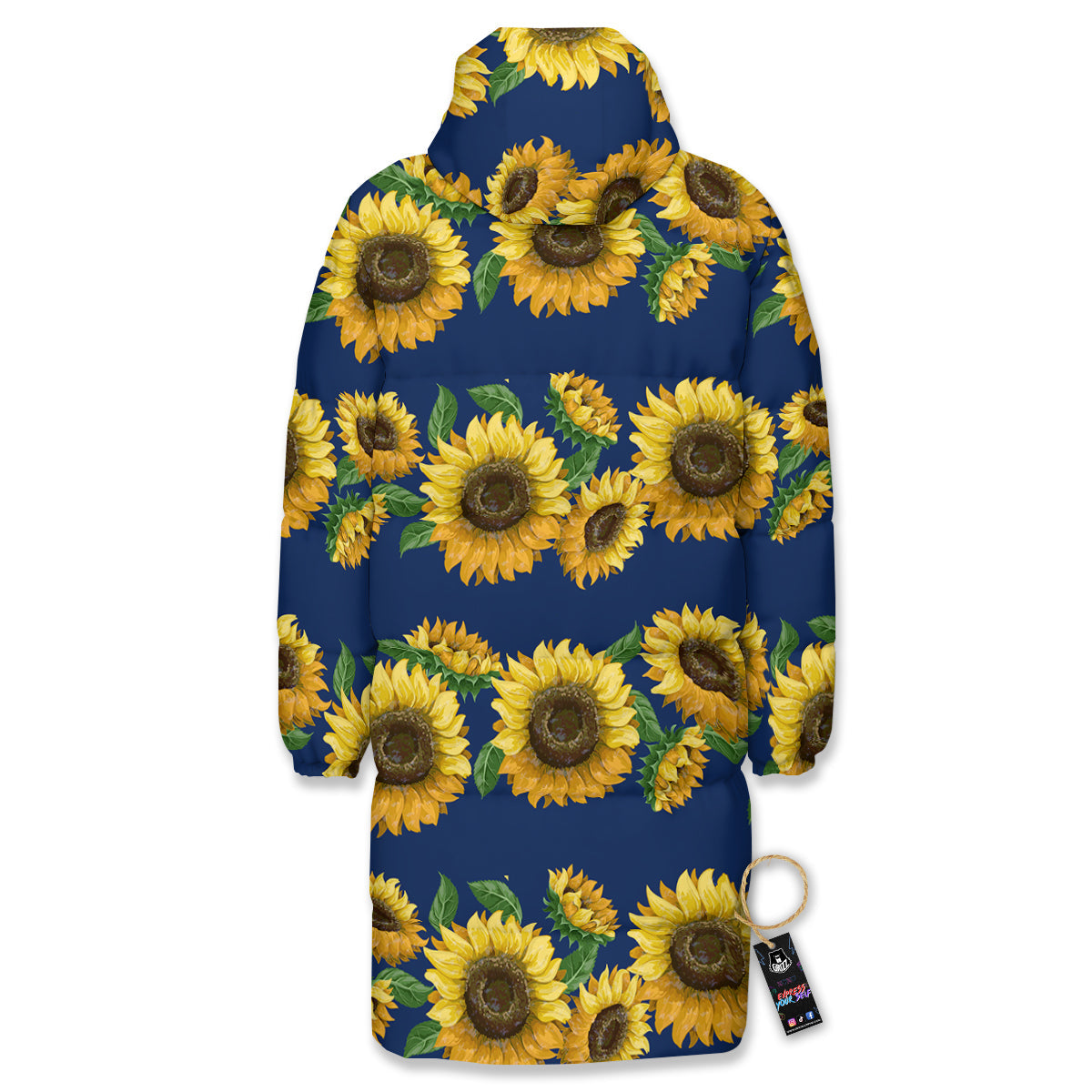 Sunflower Watercolor Print Pattern Long Down Jacket-grizzshop