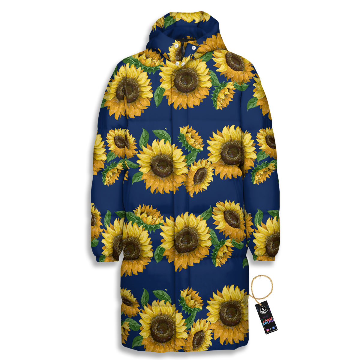 Sunflower Watercolor Print Pattern Long Down Jacket-grizzshop