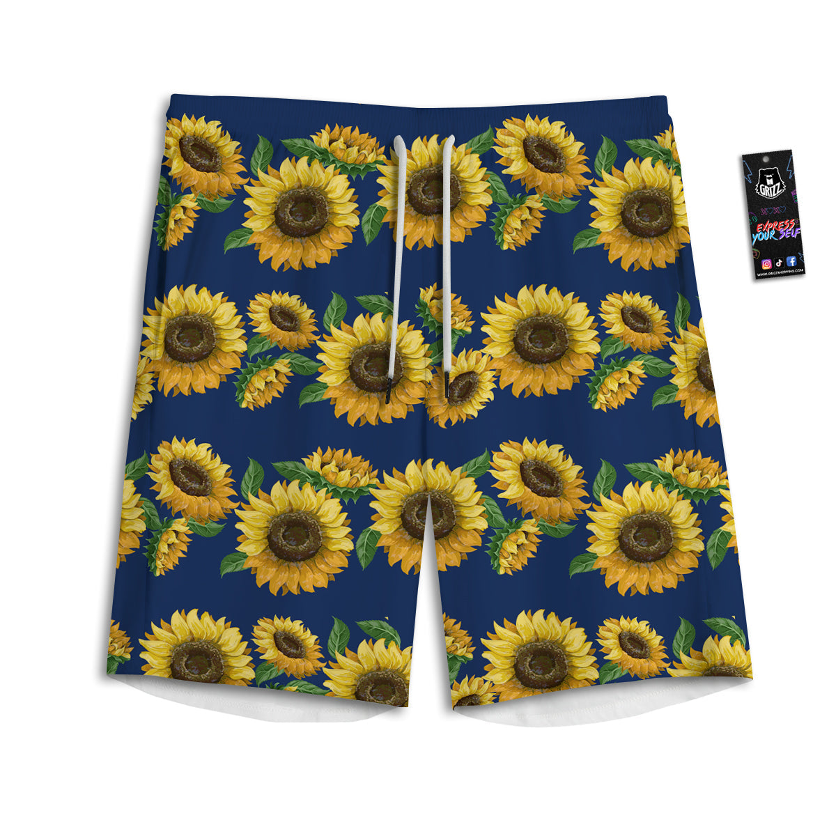 Sunflower Watercolor Print Pattern Men's Athletic Shorts