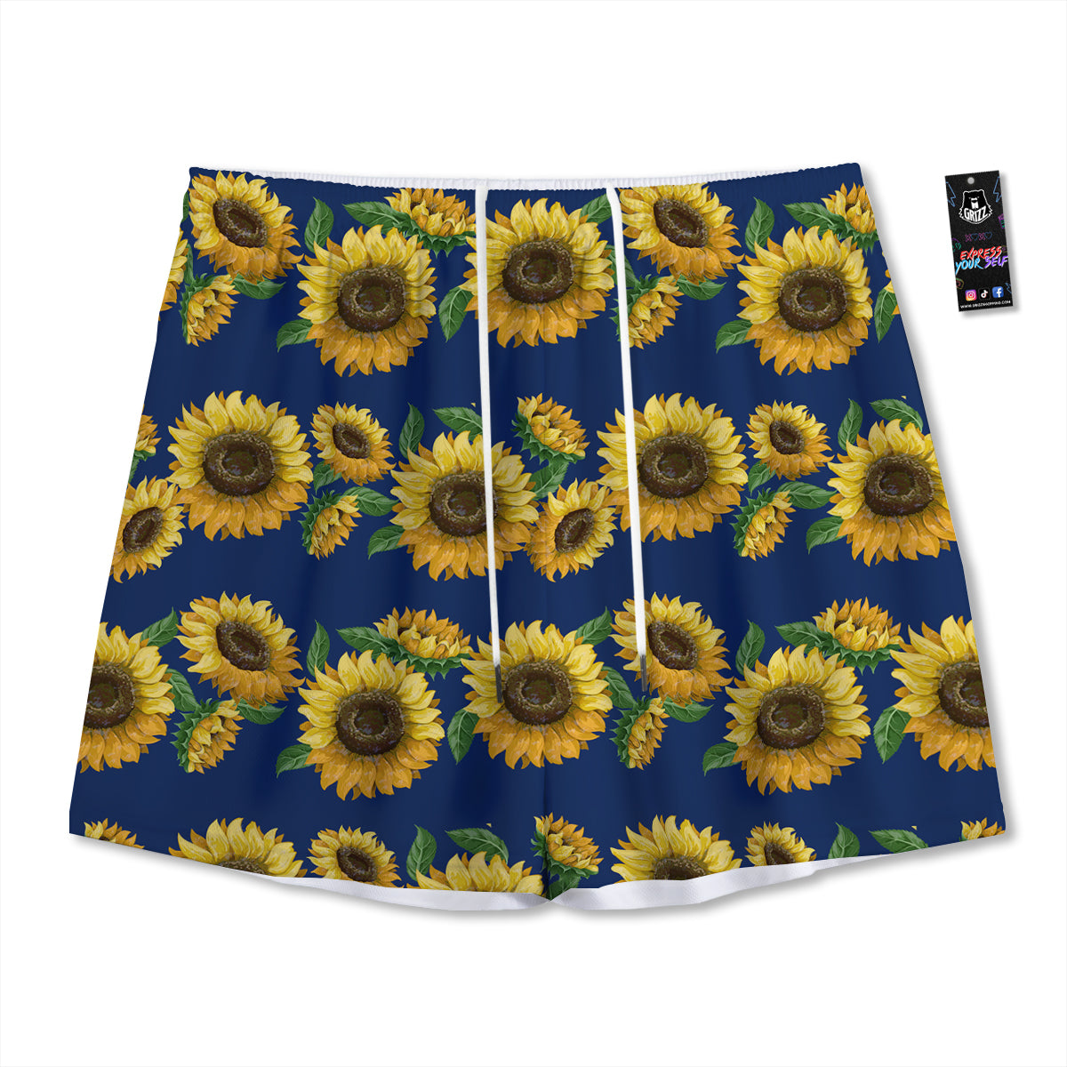 Sunflower Watercolor Print Pattern Mesh Shorts