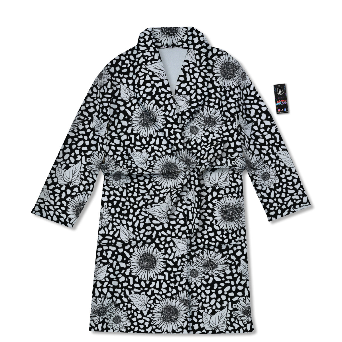 Sunflower White And Black Print Pattern Bathrobe-grizzshop