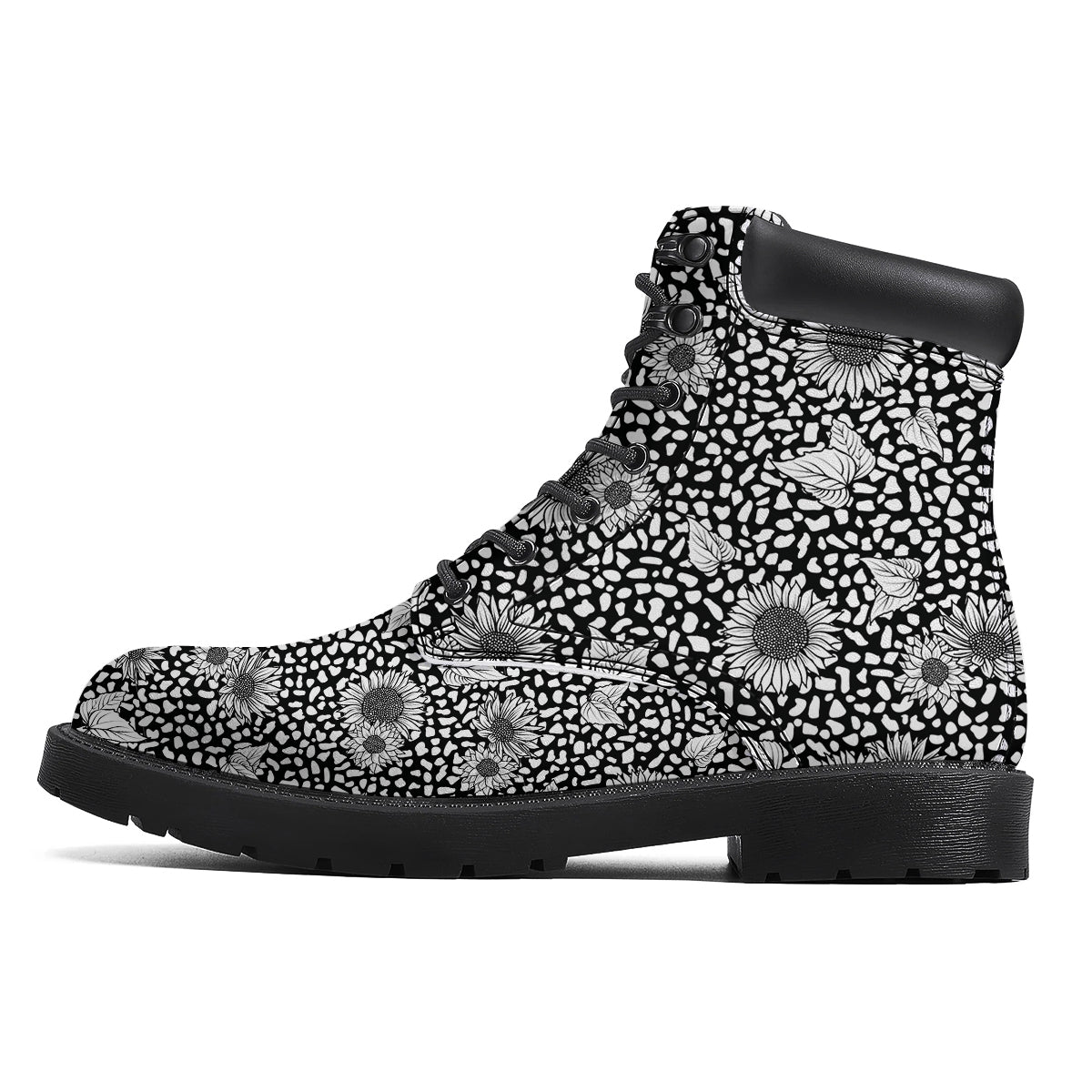 Sunflower White And Black Print Pattern Boots-grizzshop