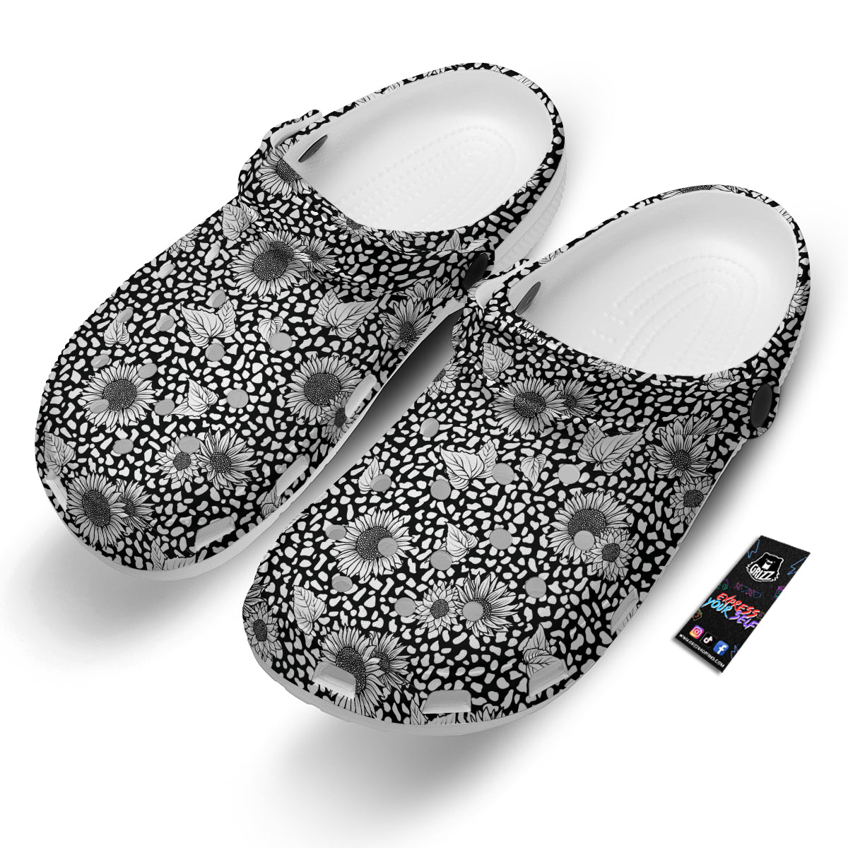 Sunflower White And Black Print Pattern Clog-grizzshop