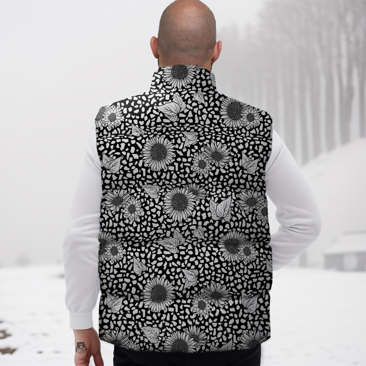 Sunflower White And Black Print Pattern Down Vest
