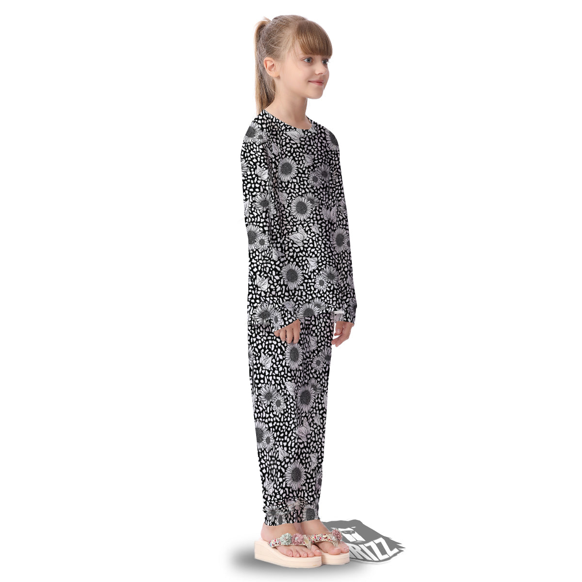 Sunflower White And Black Print Pattern Kid's Pajamas-grizzshop