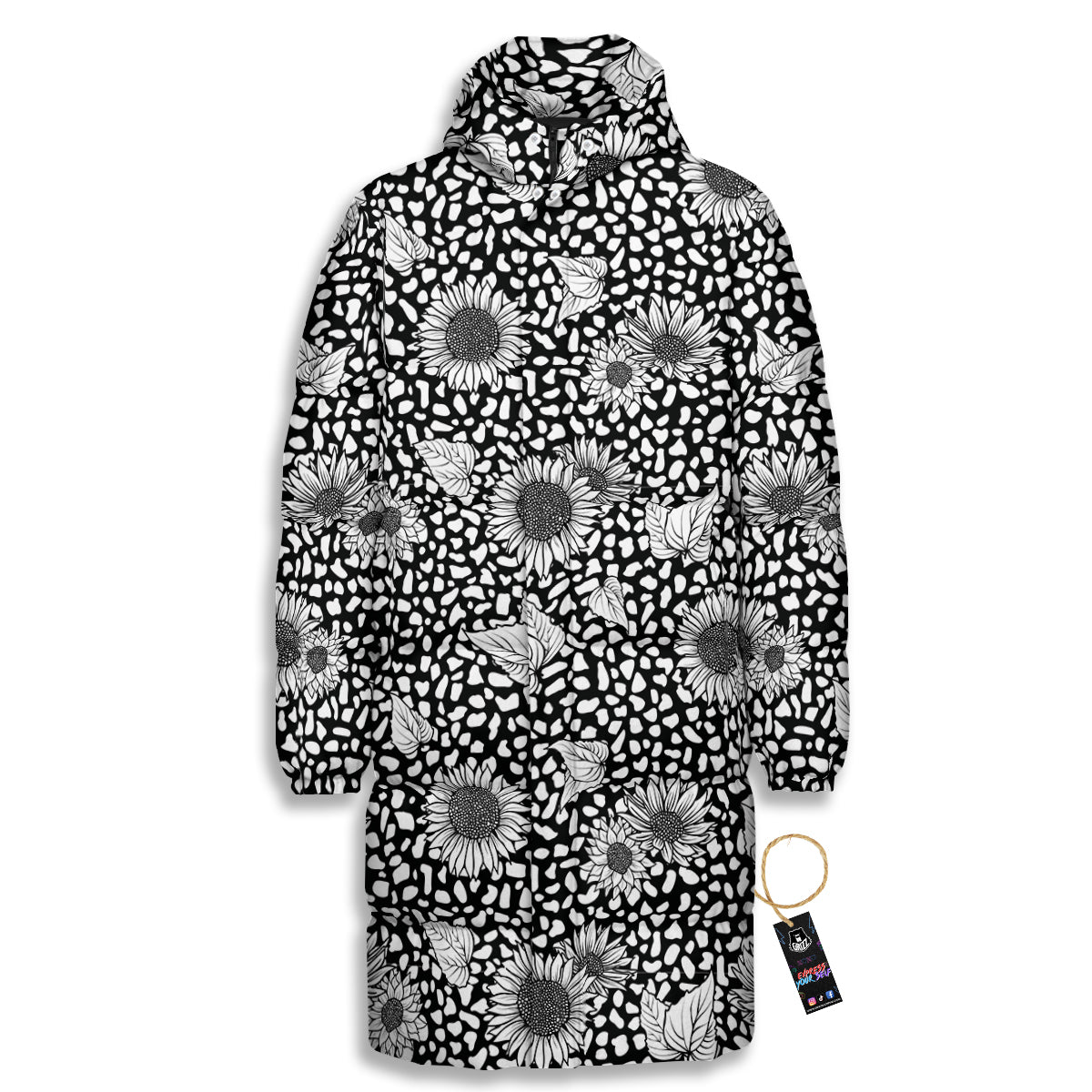 Sunflower White And Black Print Pattern Long Down Jacket-grizzshop