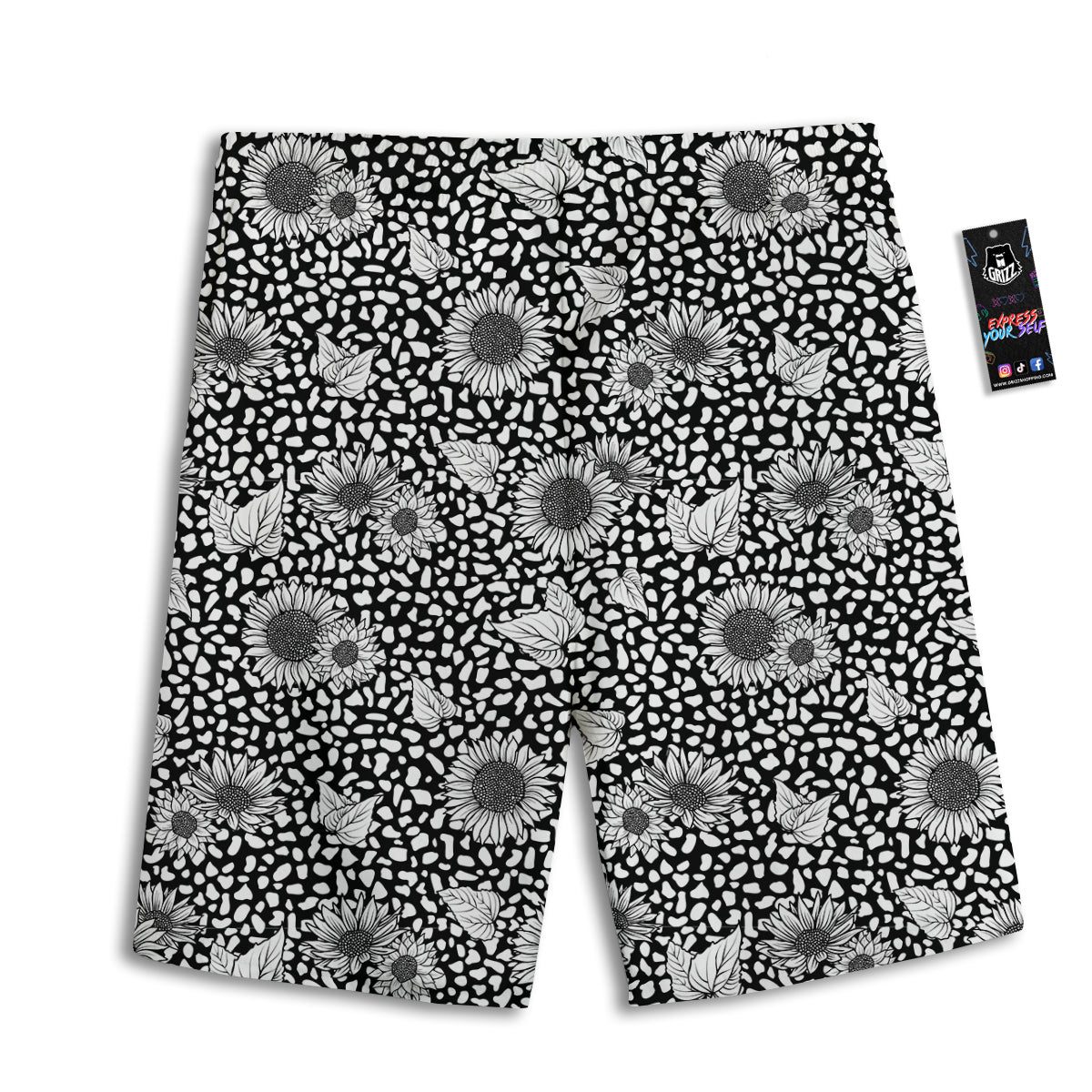 Sunflower White And Black Print Pattern Men's Athletic Shorts