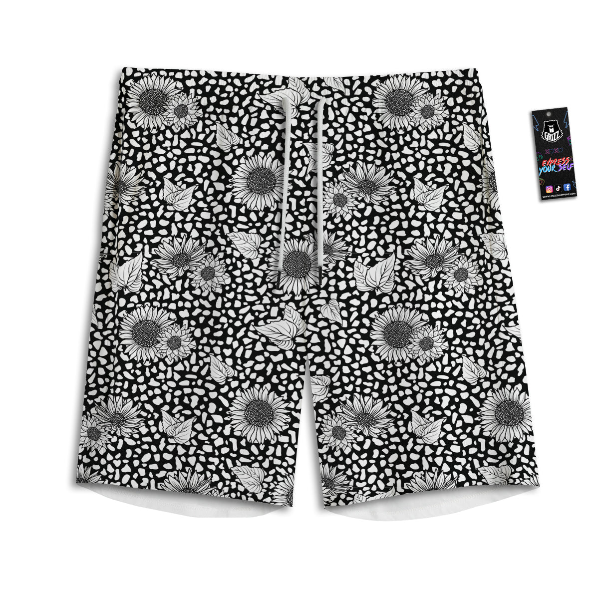 Sunflower White And Black Print Pattern Men's Athletic Shorts