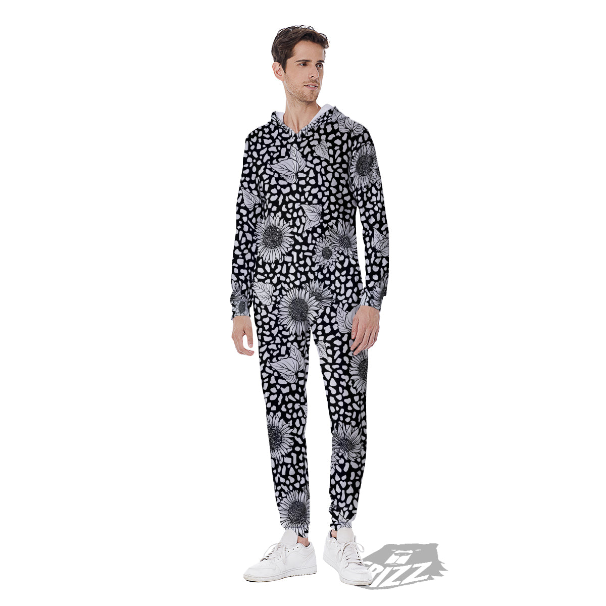 Sunflower White And Black Print Pattern Men's Jumpsuit-grizzshop
