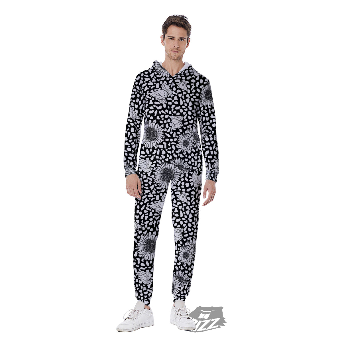 Sunflower White And Black Print Pattern Men's Jumpsuit-grizzshop