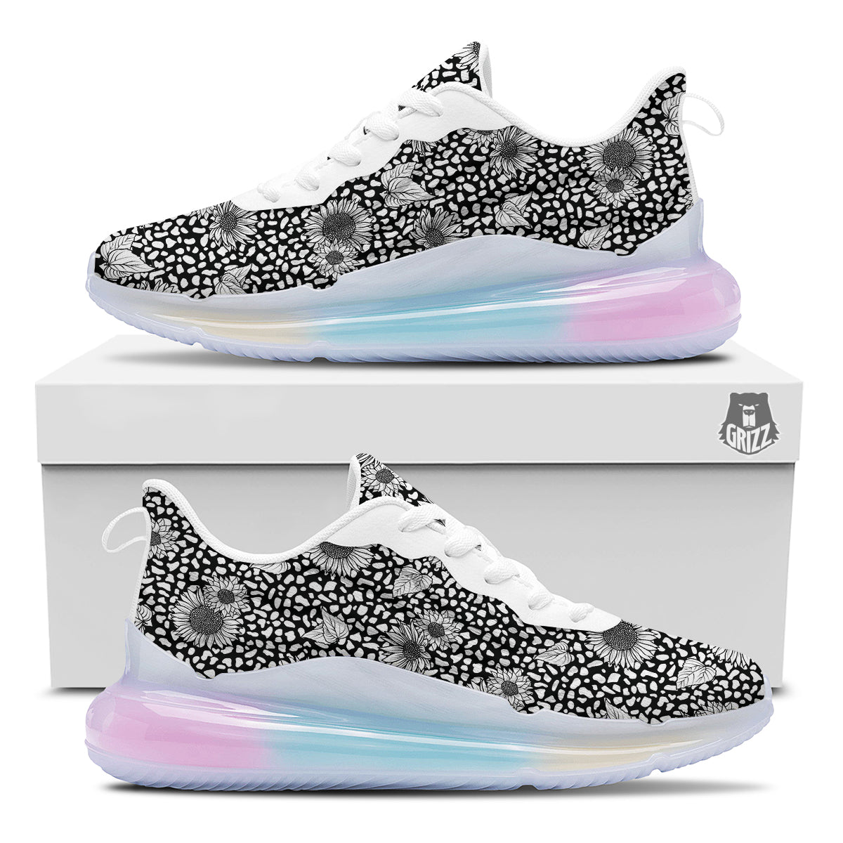 Sunflower White And Black Print Pattern Running Sneakers-grizzshop