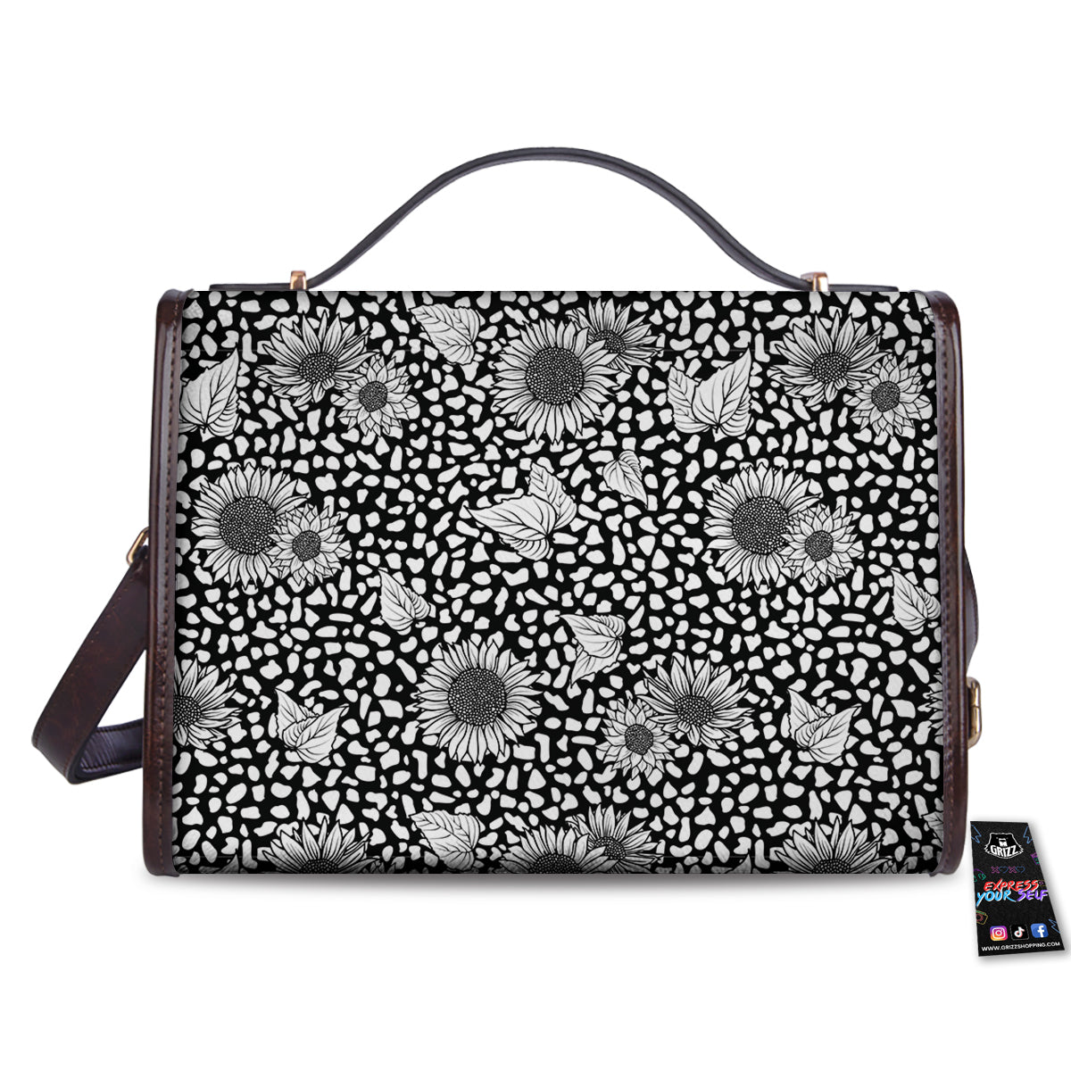 Sunflower White And Black Print Pattern Women's Satchel Bag-grizzshop
