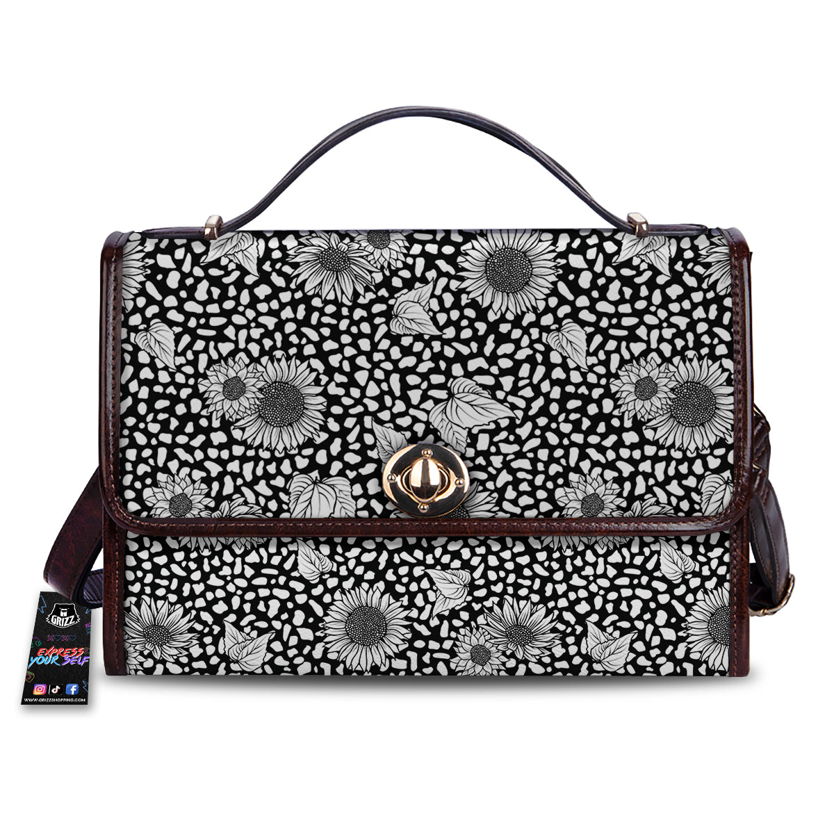 Sunflower White And Black Print Pattern Women's Satchel Bag-grizzshop